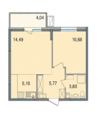 ЖК «Десятка», планировка 2-комнатной квартиры, 41.25 м²