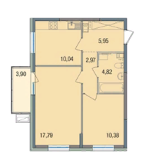 ЖК «Десятка», планировка 2-комнатной квартиры, 53.12 м²