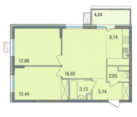 ЖК «Десятка», планировка 3-комнатной квартиры, 58.78 м²