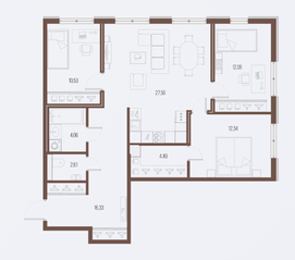 ЖК «Малоохтинский, 68», планировка 3-комнатной квартиры, 89.98 м²