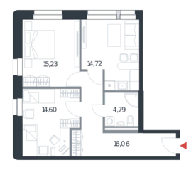 Апарт-отель «Citimix», планировка 2-комнатной квартиры, 65.40 м²