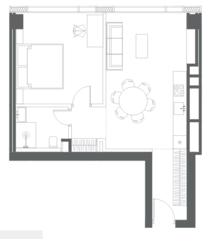 ЖК «Capital Towers», планировка 1-комнатной квартиры, 54.06 м²