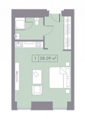 МФК «La Rue», планировка 1-комнатной квартиры, 28.09 м²