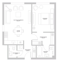 МФК «Пироговская 14», планировка 1-комнатной квартиры, 61.41 м²