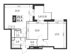 ЖК «Настроение», планировка 2-комнатной квартиры, 65.40 м²