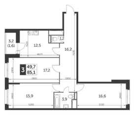 ЖК «Настроение», планировка 3-комнатной квартиры, 85.10 м²