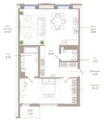 ЖК «Приоритет», планировка 2-комнатной квартиры, 91.19 м²