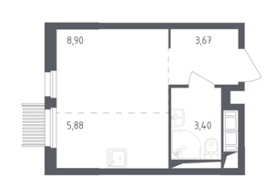 ЖК «Мытищи Парк», планировка 1-комнатной квартиры, 21.85 м²
