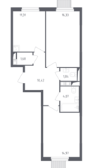 ЖК «Мытищи Парк», планировка 2-комнатной квартиры, 60.62 м²