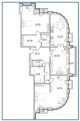 ЖК «Граф Орлов», планировка 2-комнатной квартиры, 156.50 м²