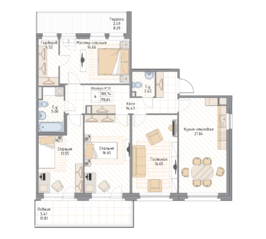 ЖК «Квадрия», планировка 4-комнатной квартиры, 116.64 м²