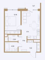 ЖК «Большой 67», планировка 1-комнатной квартиры, 45.30 м²