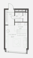 Апарт-отель «Ahead», планировка 1-комнатной квартиры, 37.48 м²