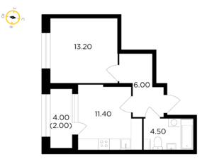ЖК «Новое Медведково», планировка 1-комнатной квартиры, 37.10 м²