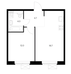 ЖК «Белая Дача парк», планировка 1-комнатной квартиры, 39.40 м²