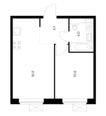 ЖК «Белая Дача парк», планировка 1-комнатной квартиры, 35.80 м²