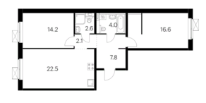 ЖК «Белая Дача парк», планировка 2-комнатной квартиры, 69.80 м²
