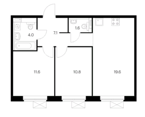 ЖК «Белая Дача парк», планировка 2-комнатной квартиры, 54.70 м²