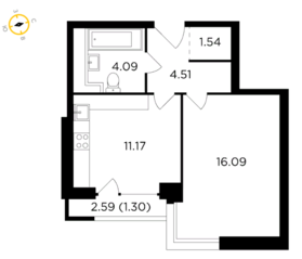 ЖК «RiverSky», планировка 1-комнатной квартиры, 38.70 м²