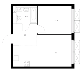 ЖК «Западный порт», планировка 1-комнатной квартиры, 37.90 м²