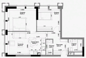 МФК «Правда», планировка 2-комнатной квартиры, 63.76 м²