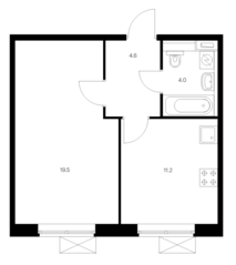 ЖК «Полярная 25», планировка 1-комнатной квартиры, 39.30 м²