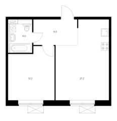 ЖК «Полярная 25», планировка 1-комнатной квартиры, 44.90 м²