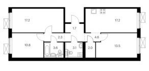 ЖК «Полярная 25», планировка 3-комнатной квартиры, 76.00 м²