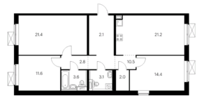 ЖК «Полярная 25», планировка 3-комнатной квартиры, 92.70 м²