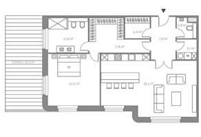 МФК «Fairmont Vesper Residences», планировка 2-комнатной квартиры, 99.00 м²