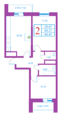 ЖК «Лесной квартал», планировка 2-комнатной квартиры, 66.47 м²