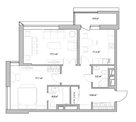 ЖК «Кверкус», планировка 2-комнатной квартиры, 70.20 м²