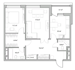 ЖК «Кверкус», планировка 2-комнатной квартиры, 74.50 м²