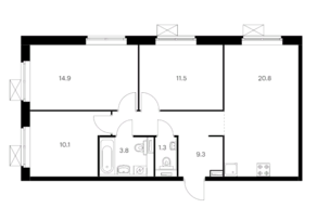 ЖК «Жулебино парк», планировка 3-комнатной квартиры, 71.70 м²
