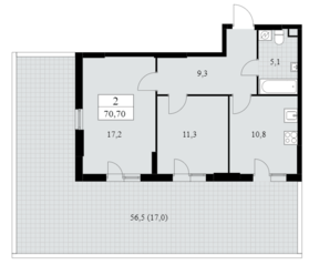 ЖК «Южные сады», планировка 2-комнатной квартиры, 70.70 м²