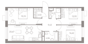 ЖК «LIFE-Варшавская», планировка 3-комнатной квартиры, 88.50 м²