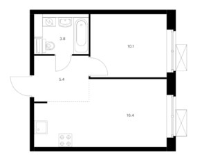 ЖК «Люблинский парк», планировка 1-комнатной квартиры, 35.70 м²
