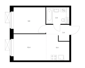ЖК «Люблинский парк», планировка 2-комнатной квартиры, 33.80 м²