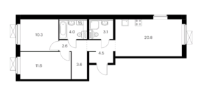 ЖК «Люблинский парк», планировка 2-комнатной квартиры, 60.50 м²