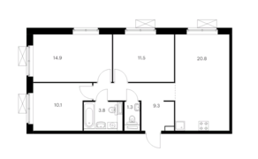 ЖК «Люблинский парк», планировка 3-комнатной квартиры, 71.70 м²
