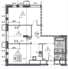 ЖК «Twin House», планировка 2-комнатной квартиры, 70.80 м²