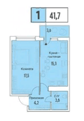 ЖК «Аквилон Park», планировка 1-комнатной квартиры, 42.40 м²