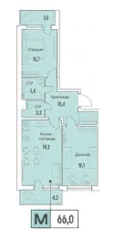 ЖК «Аквилон Park», планировка 3-комнатной квартиры, 66.00 м²