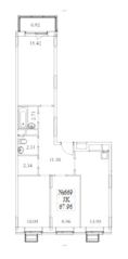 ЖК «Новотомилино», планировка 3-комнатной квартиры, 67.96 м²