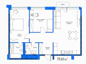 МФК «Живой комплекс LES», планировка 2-комнатной квартиры, 75.63 м²