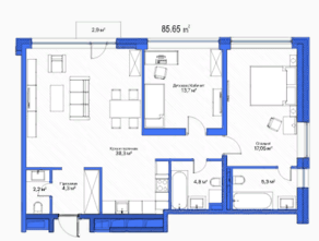 МФК «Живой комплекс LES», планировка 2-комнатной квартиры, 85.65 м²