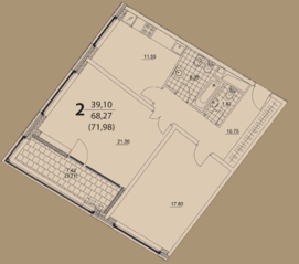 ЖК «Prizma», планировка 2-комнатной квартиры, 71.98 м²