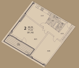 ЖК «Prizma», планировка 2-комнатной квартиры, 81.16 м²