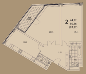 ЖК «Prizma», планировка 2-комнатной квартиры, 83.27 м²