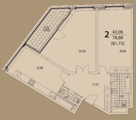 ЖК «Prizma», планировка 2-комнатной квартиры, 81.73 м²